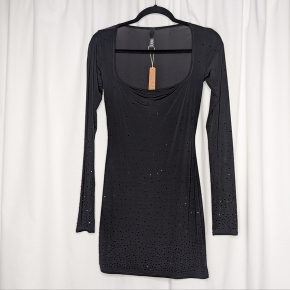 Skims Jelly Sheer Intimates Dress Rhinestone Mini RARE NWT Onyx Black - Picture 3 of 10
